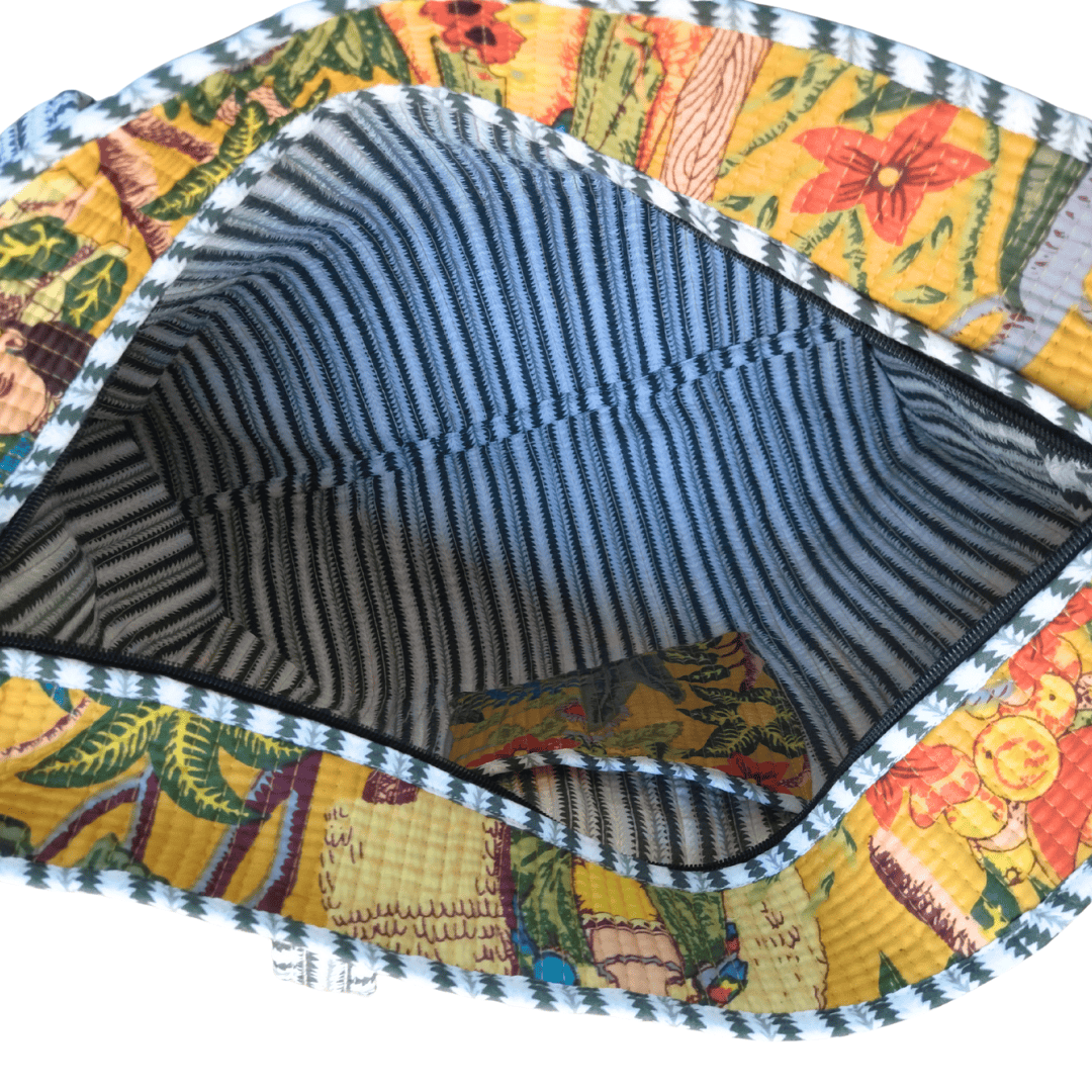 インド産 キルト大容量トート ハンドメイド アフリカン イエロー