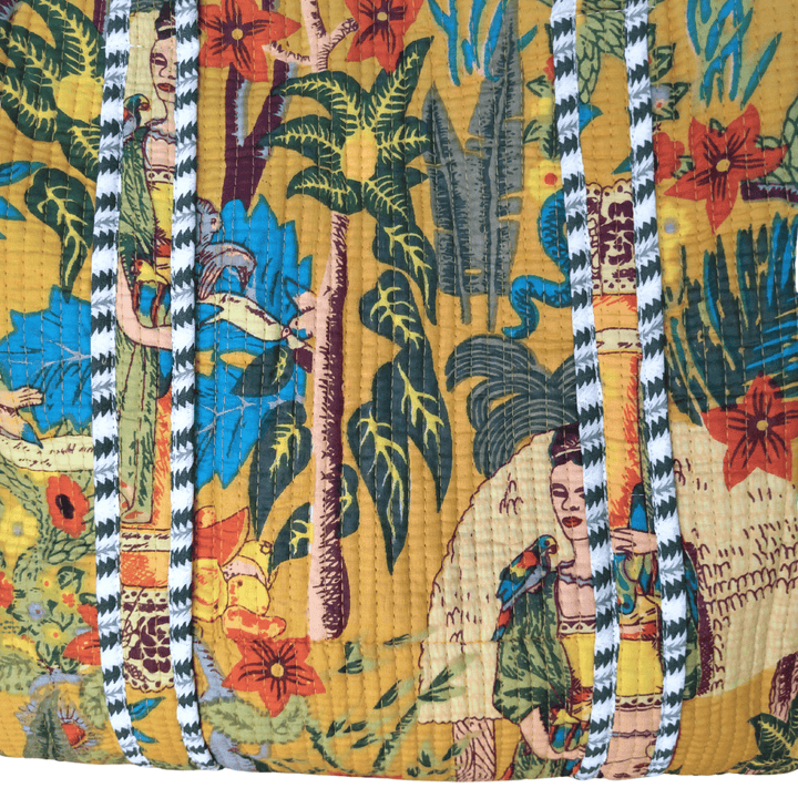 インド産 キルト大容量トート ハンドメイド アフリカン イエロー